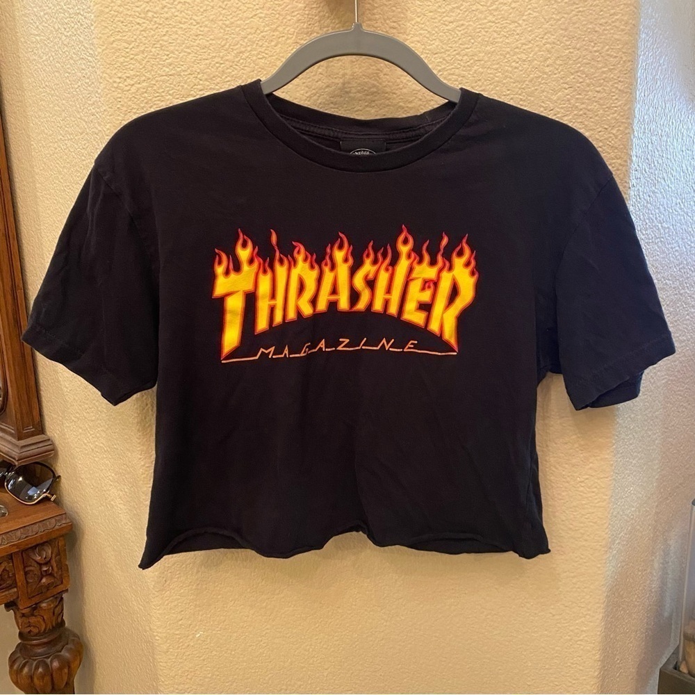 THRASHER Magazine Women Black Graphic Cropped Top Size Small